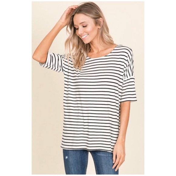 SOLD OUT CLEARANCE Striped Casual Short Sleeve Top - Picture 2 of 3